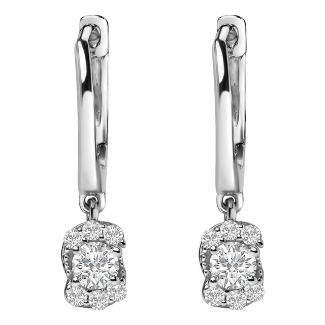 Sterling Silver 1/2 Cttw Lab Grown Diamond Floral Cluster Drop Earrings For Sale