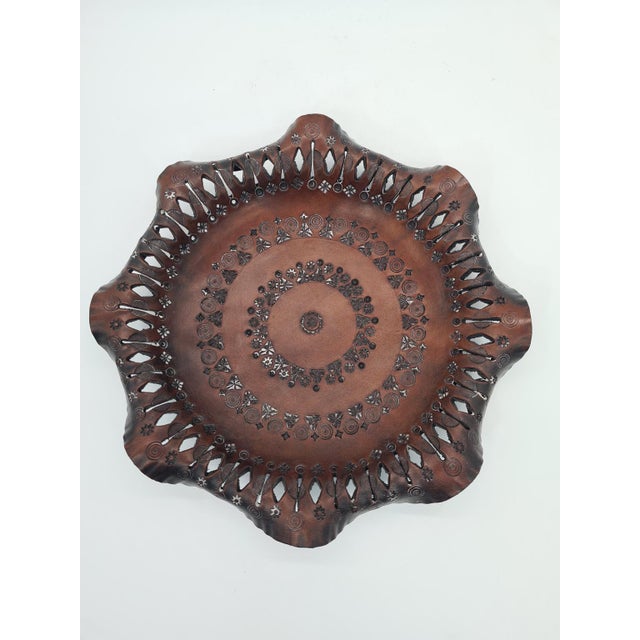 Hand-Pressed Decorative Leather Plate, 1978 For Sale - Image 6 of 10