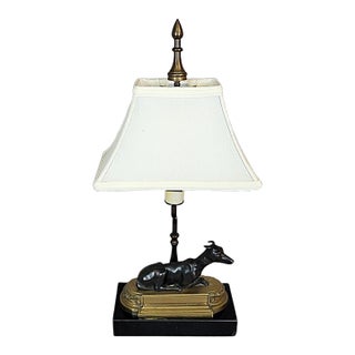 Vintage Bronze Greyhound Dog Table Lamp on Marble Base With Shade For Sale