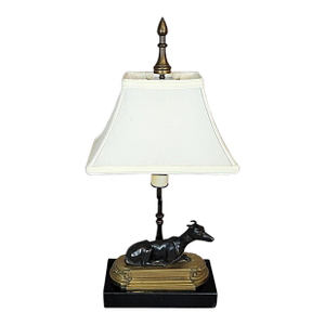 Vintage Bronze Greyhound Dog Table Lamp on Marble Base With Shade