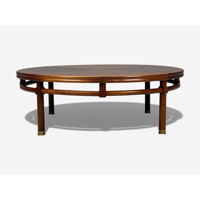 t.h. Robsjohn-Gibbings, Round Coffee Table, Brass, Walnut, Usa, 1960s For Sale - Image 9 of 10