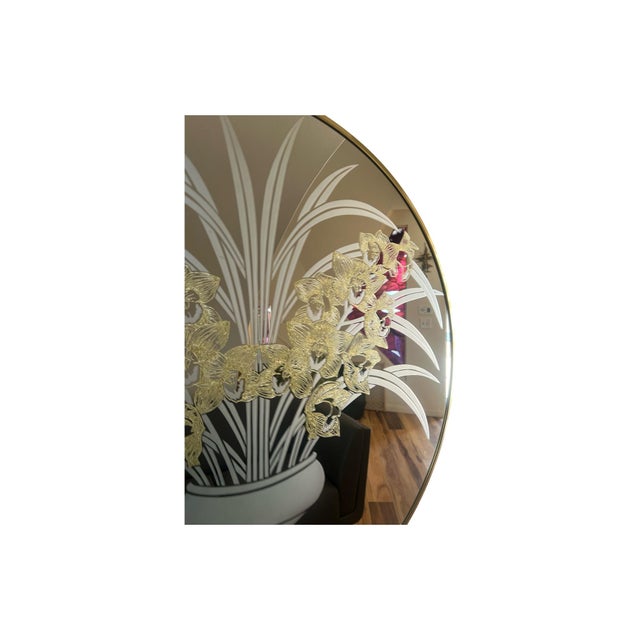 1980s Postmodern 1980s Richard Sandoval Windsor Wall Octagon Brass Mirror Flowers Vase For Sale - Image 5 of 12