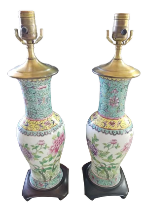 1960s Colorful Chinese Lamps - a Pair