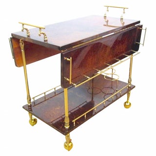 Drop-Leaf Bar Cart in Goatskin, Aldo Tura For Sale