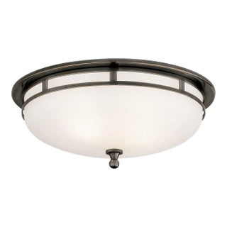 Visual Comfort Signature Openwork Large Flush Mount in Bronze with Frosted Glass For Sale