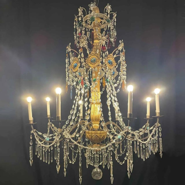 Italian Genoese Crystal 8-Light Chandeliers, 18th Century, Set of 2 For Sale - Image 15 of 18