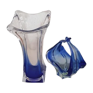 Royal Blue Murano Glass Vase & Bowl, Set of 2