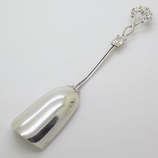 Vintage Italian Handmade Genuine Silver Sugar Spoon With Flower Design, Made in Tuscany (Arezzo) For Sale - Image 4 of 9