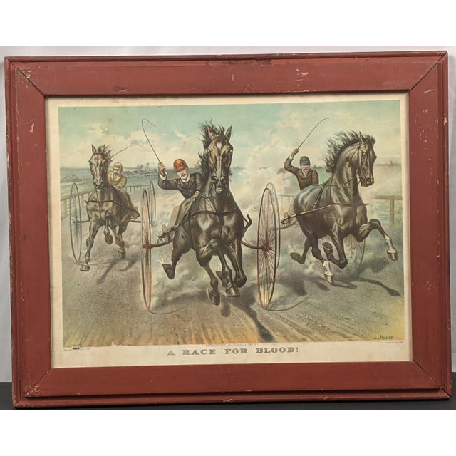 Vintage Currier & Ives “A Race for Blood!” Equestrian Harness-Racing Artwork After Louis Maurer, Framed For Sale - Image 10 of 14