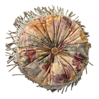 Vintage Round Pillow With Fringe For Sale