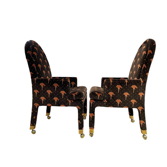 Mid-Century Modern 1980s Henredon Schoonbeck Mid-Century Upholstered Castered Chairs, Pair For Sale - Image 3 of 6