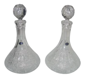 Valaska Bela Slovakia Hand Cut Crystal Decanters With Stoppers - A Pair