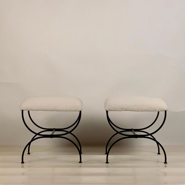 Art Deco Large 'Strapontin' Shearling Stools by Design Frères - A Pair For Sale - Image 3 of 7