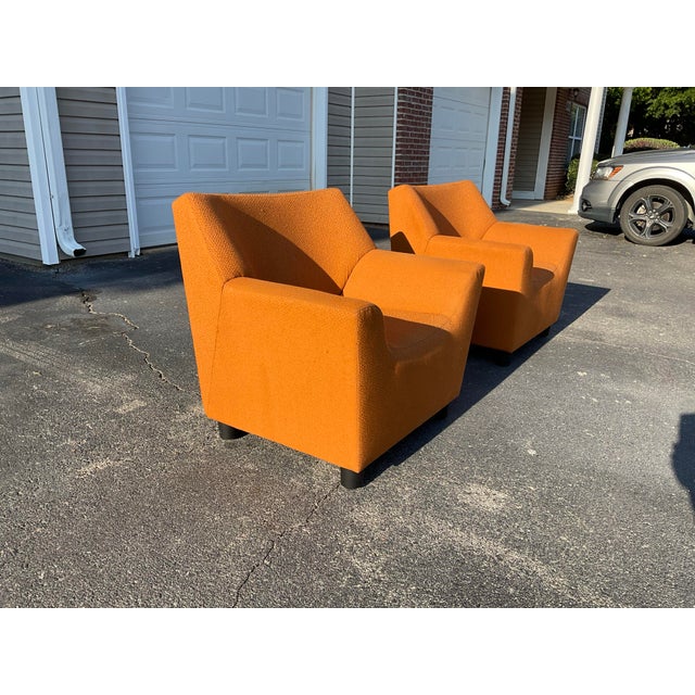 Pair of Herman Miller Geiger Swoop Club Chairs by Mark Goetz — Iconic Orange Upholstery, Made in Usa For Sale In Columbia, SC - Image 6 of 12