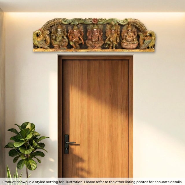 Invite the essence of wisdom and prosperity into your home with this breathtaking Traditional Indian Carved Wooden Ganesha...
