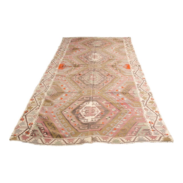 1950s Decorative Earthy Tone Floor Art Kilim For Sale