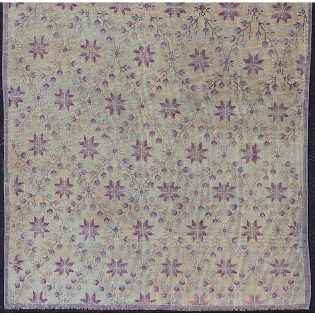 Traditional Vintage Turkish Oushak Konya-Tulu With Floral Blossoms and Latticework Design 4'4 X 9'5 For Sale - Image 3 of 11