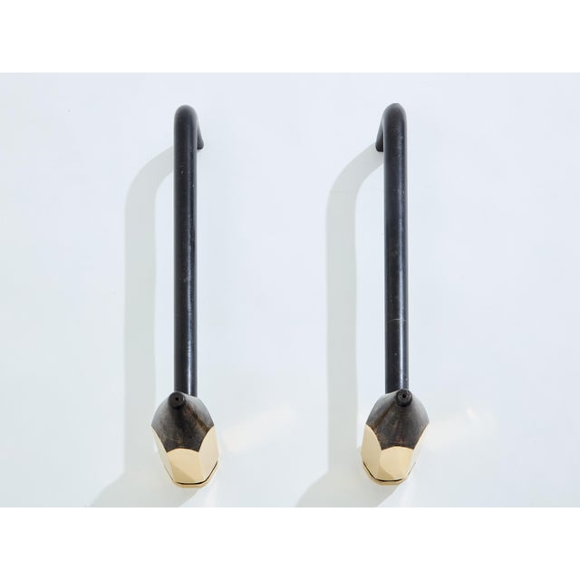 1960s Brass Pencil Andirons Wrought Iron 1960s For Sale - Image 5 of 9