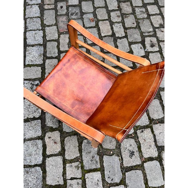 Wood Safari Armchair with Cognac-Colored Leather Upholstery from Aage Bruun & Søn For Sale - Image 7 of 11