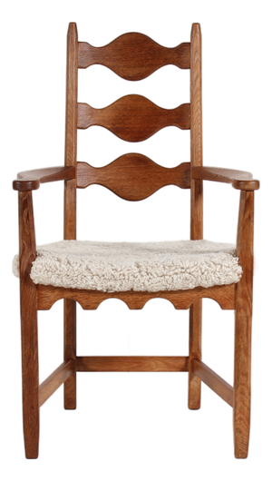 Danish Sculptural Armchair in Oak and Sheepskin by Henning Kjærnulf, 1960s