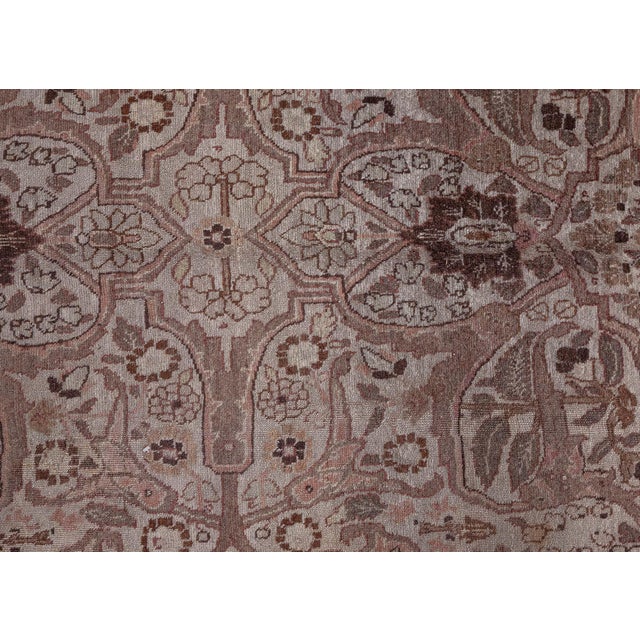 Authentic Persian Tabriz Brown Handmade Wool Rug For Sale - Image 4 of 10