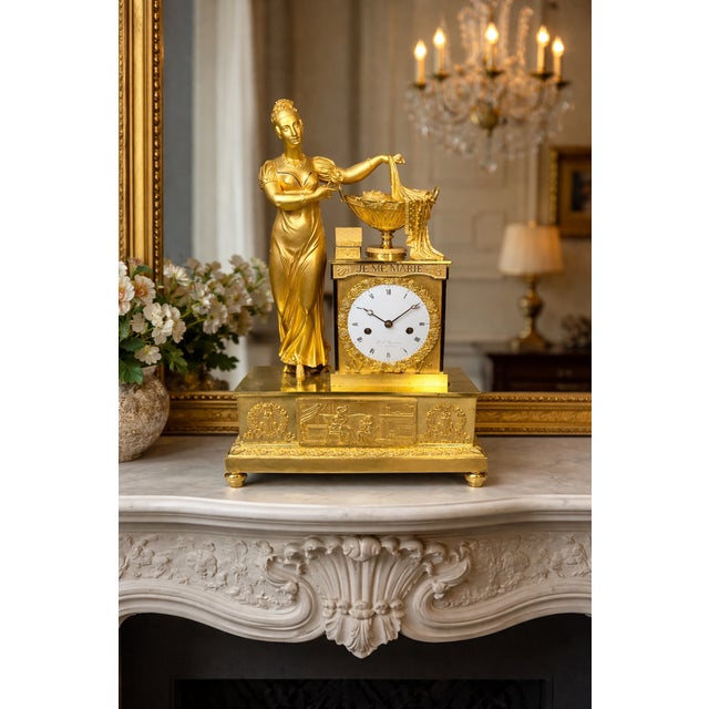 1800 Rouchouze Empire Gold Bronze Mantel Clock France For Sale - Image 18 of 18