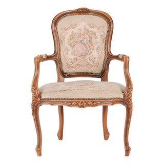 Neo-Rococo Armchair with Curved Legs and Patterned Floral Fabric, 1930s For Sale