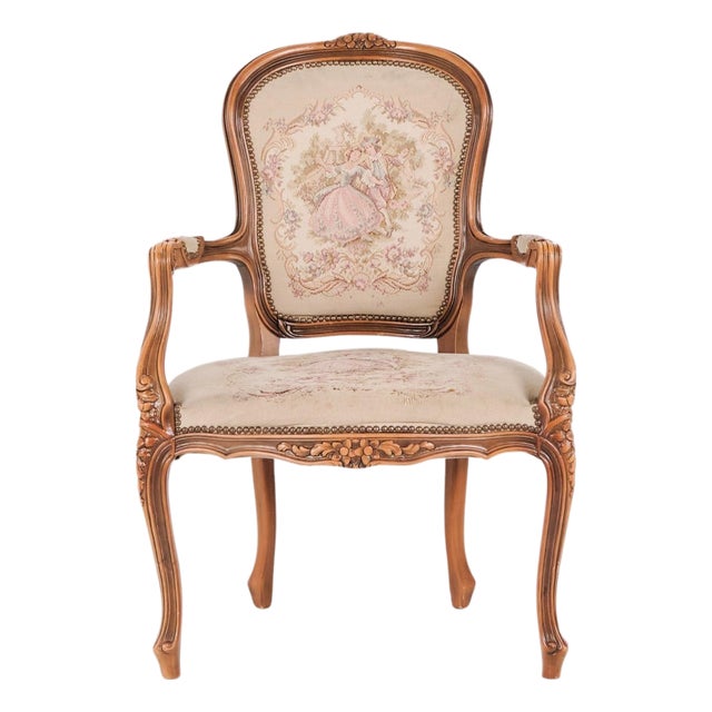 Neo-Rococo Armchair with Curved Legs and Patterned Floral Fabric, 1930s For Sale