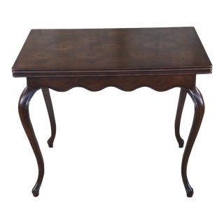 1970s Henredon Country French Oak Parquetry Extension Flip Top Game Table Console Desk For Sale