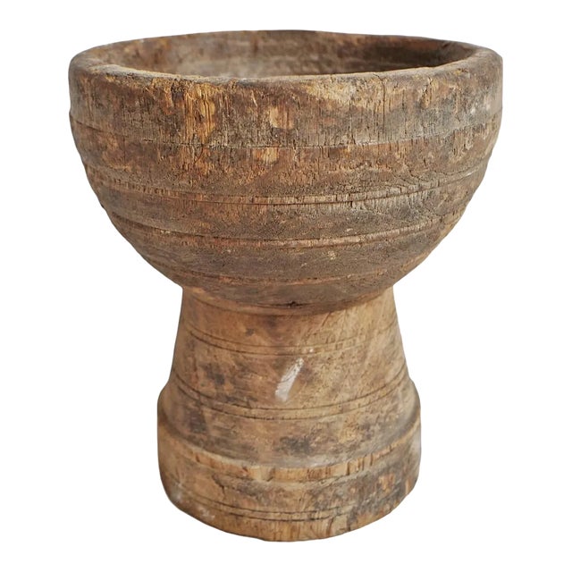 Vintage Old Wood India Mortar Cup For Sale