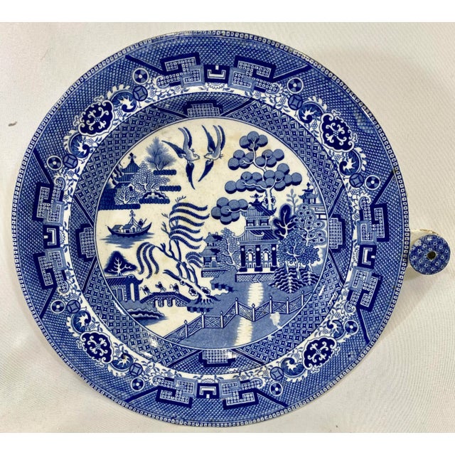 Antique John Meir & Sons Blue Willow Pattern Hot Water Warming Plate Made in England - Circa 19th Century For Sale - Image 12 of 12