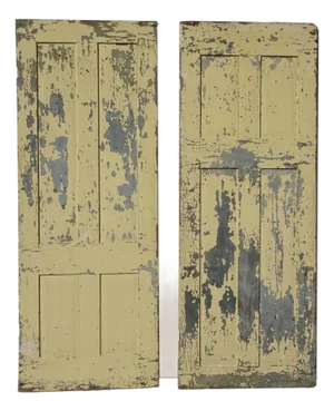 Pair Antique French Country Crackle Finish Barn Doors Yellow & Blue Door