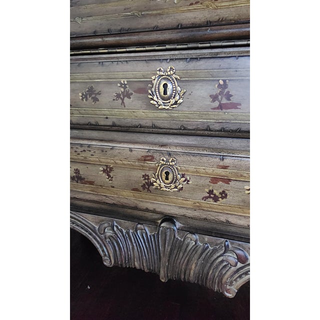 1990s Lillian August French Provincial Painted Floral Slant-Front Secretary Desk With Brass Gallery For Sale - Image 13 of 18