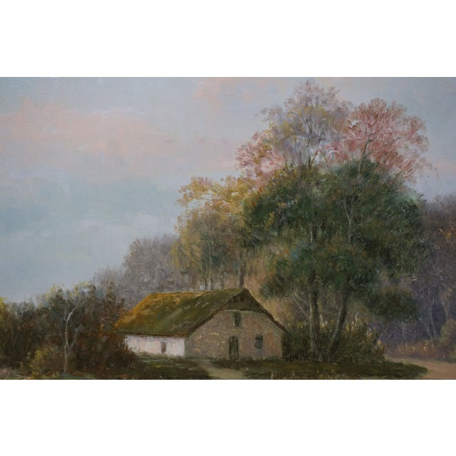 L Stepano European 20thC Pastoral Landscape Oil Painting Sheep Farm Cottage 42" For Sale - Image 6 of 12
