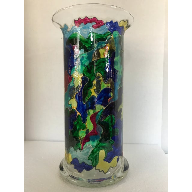 Abstract Monique Nichols One-of-a-Kind Hand-Painted Art Glass Sculpture Vase, Signed & Dated 1998 For Sale - Image 3 of 12