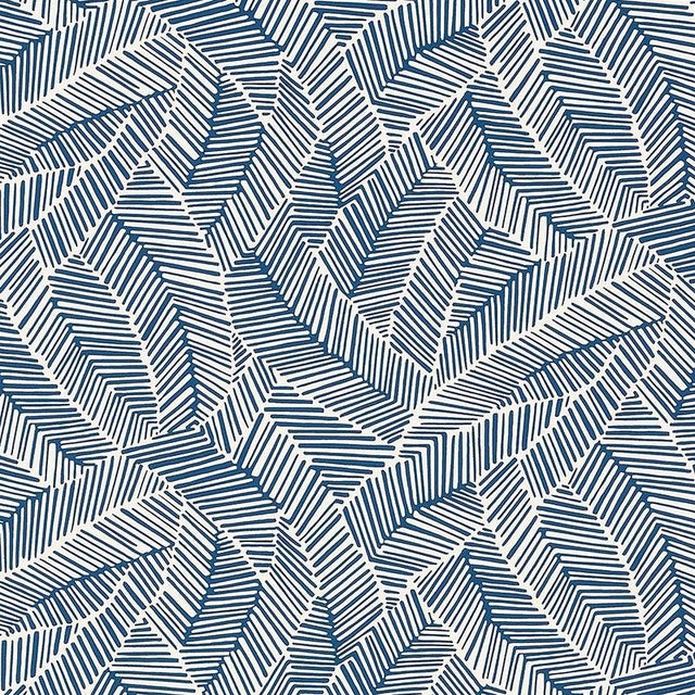 Schumacher Abstract Leaf Geometric Stripes Wallpaper in Navy Blue - 2-Roll Set (9 Yards) For Sale