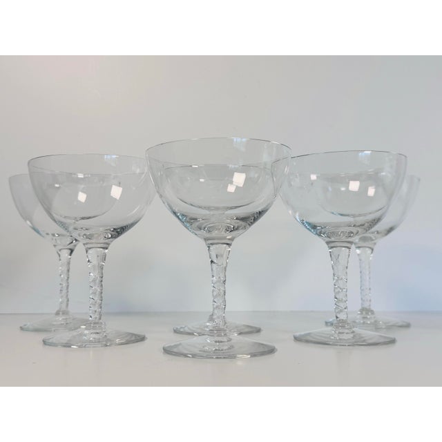 1960s Vintage 1960s Twist Stem Glass Coupes by Seneca, Set of 6 For Sale - Image 5 of 6