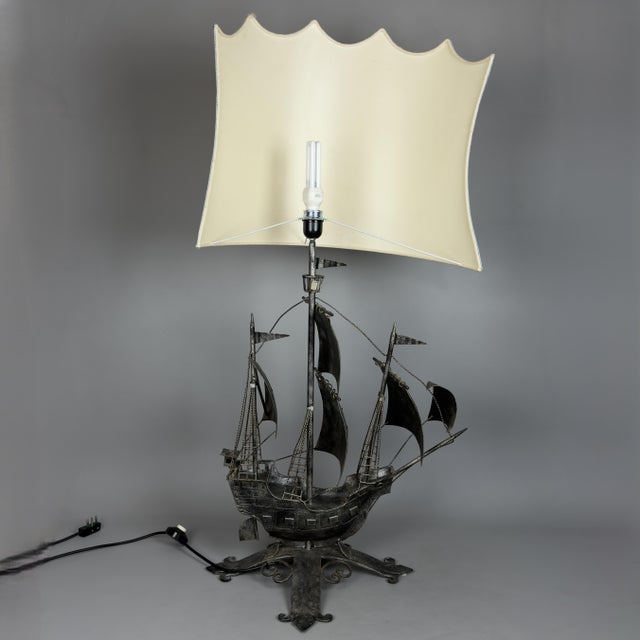 Large Sailing Ship Lamp Sculpture in Wrought Iron, 1950 For Sale - Image 4 of 18