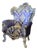 Royal French Louis XV Armchair With Blue Damask Upholstery, Hand-Carved Frame & Gold Leaf Accents For Sale