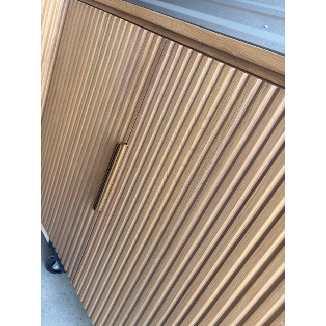 RH (Restoration Hardware) Byron Collection – Light Oak / Brass 4-Door Media Console ──────────── About the Collection...