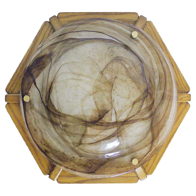 German Murano Glass & Wood Ceiling Lamp from Kaiser Idell / Kaiser Leuchten, 1960s For Sale