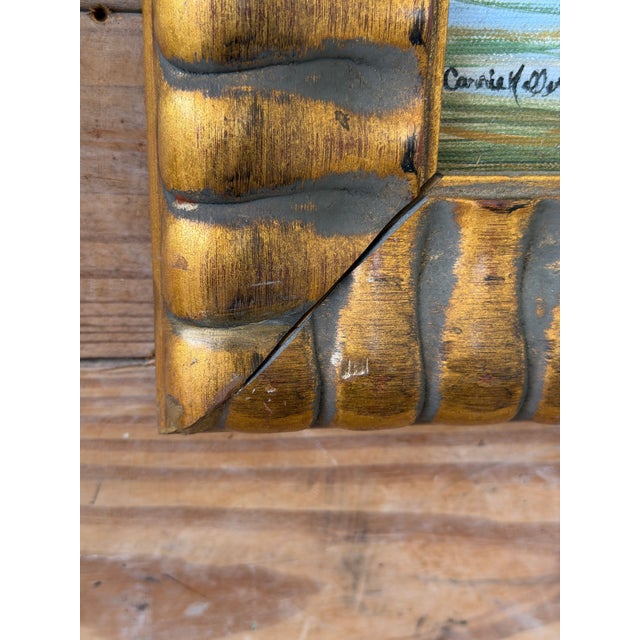 Signed Tropical Leopard Waterfall Acrylic Painting in Carved Gilt Wood Frame For Sale - Image 9 of 12