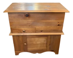 Late 20th Century Rustic Pine Wood Dry Sink Cabinet / Blanket Chest – Country Primitive Storage