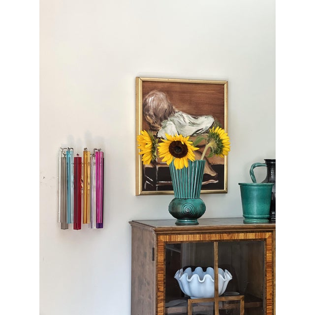 Set of 3 three Eclectic Colorful Murano Wall Lamps, each lamp consisting of eight colored crystal prisms and one clear...