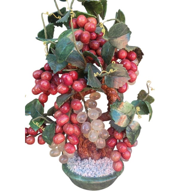 Jade Vintage Chinese Chinoiserie Hand Carved Hard Stone Grape Jade, Jasper Bonsai Tree Sculpture Tree For Sale - Image 8 of 8