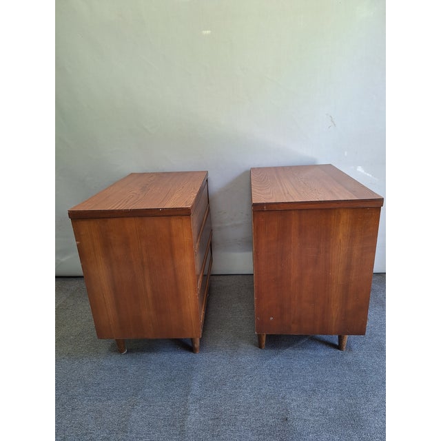 Mid-Century Modern 1960s Set of 2 Dixie Three Drawer Mid Century Modern Bedside Tables. For Sale - Image 3 of 8