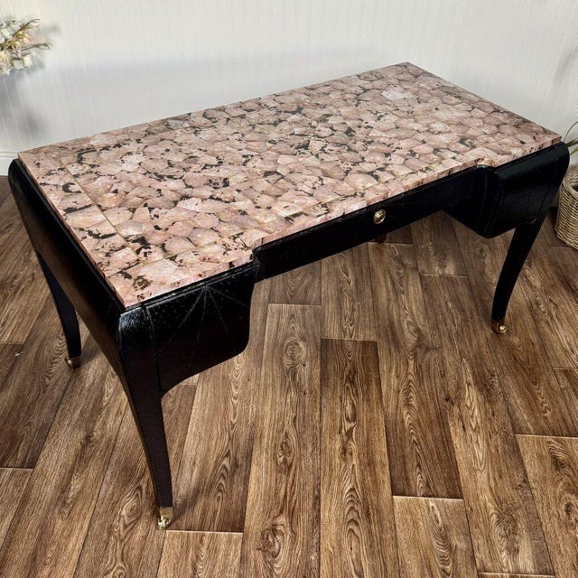Art Deco Late 20th Century Maitland-Smith Leather Desk W/ Abalone Shell Top For Sale - Image 3 of 18