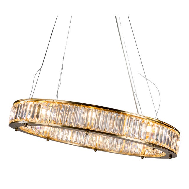 Satin Brass and Precision-Cut Austrian Crystal Chandelier by ZAVADSKI For Sale