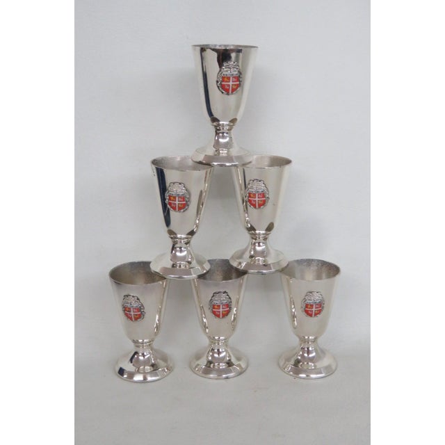 Metal Boxed Set of 6 Newfoundland Crest Small Goblets Shot Cordial Metal Cups 4960b For Sale - Image 7 of 10