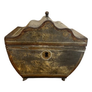 19th Century French Empire Tole Chinoiserie Tea, Caddy Sarcophagus Box For Sale